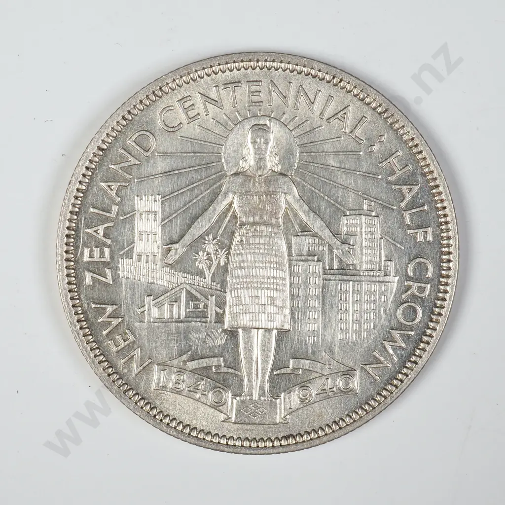 1940 New Zealand Centennial Half Crown - Better Grade Image 1++