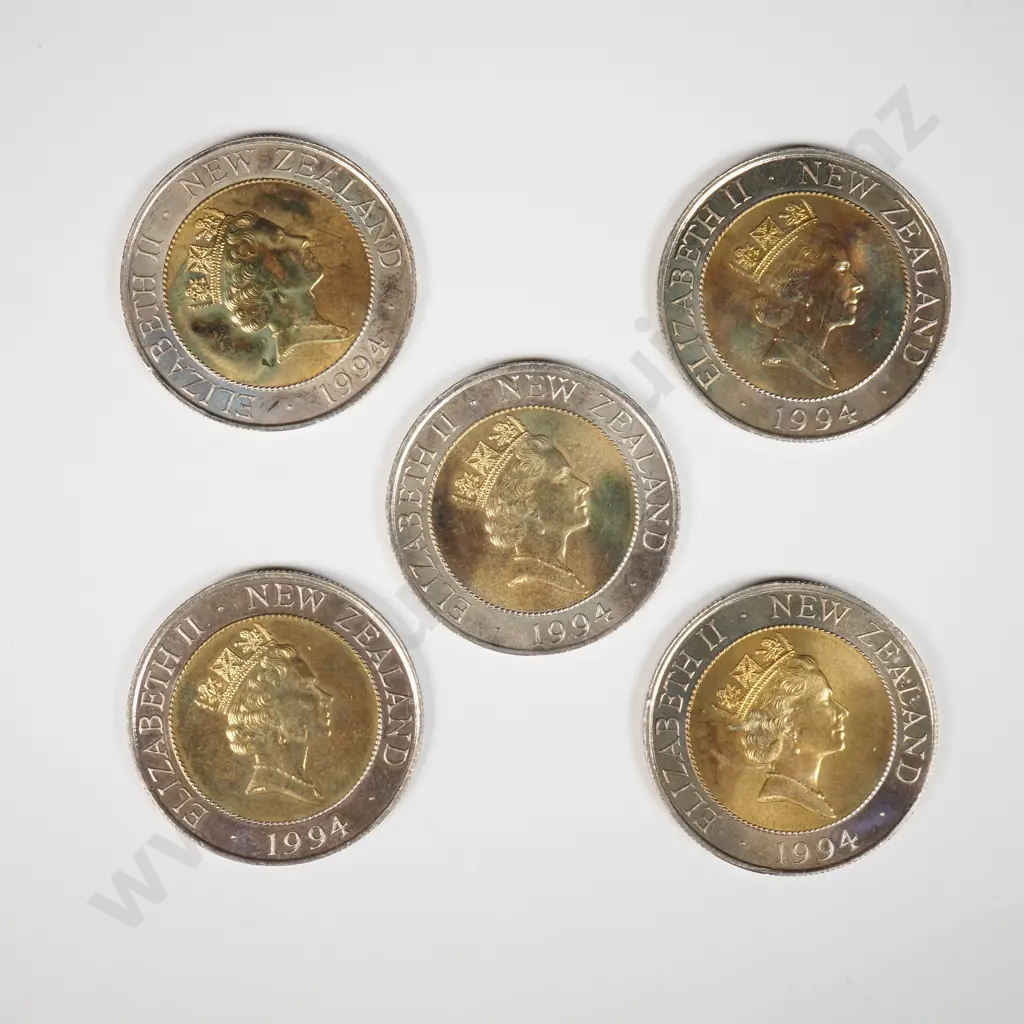 Five New Zealand Fifty Cent Bi Metal Coins  Image 1++