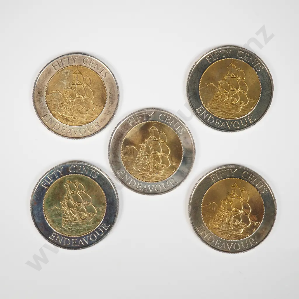 Five New Zealand Fifty Cent Bi Metal Coins  Image 1++