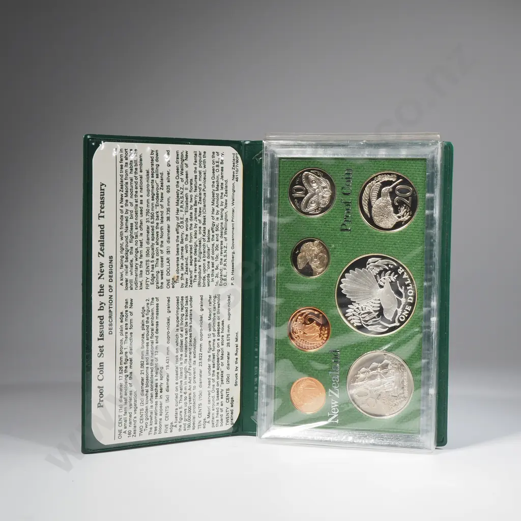 1980 New Zealand Proof Coin Set w Sterling Silver Dollar Image 1++