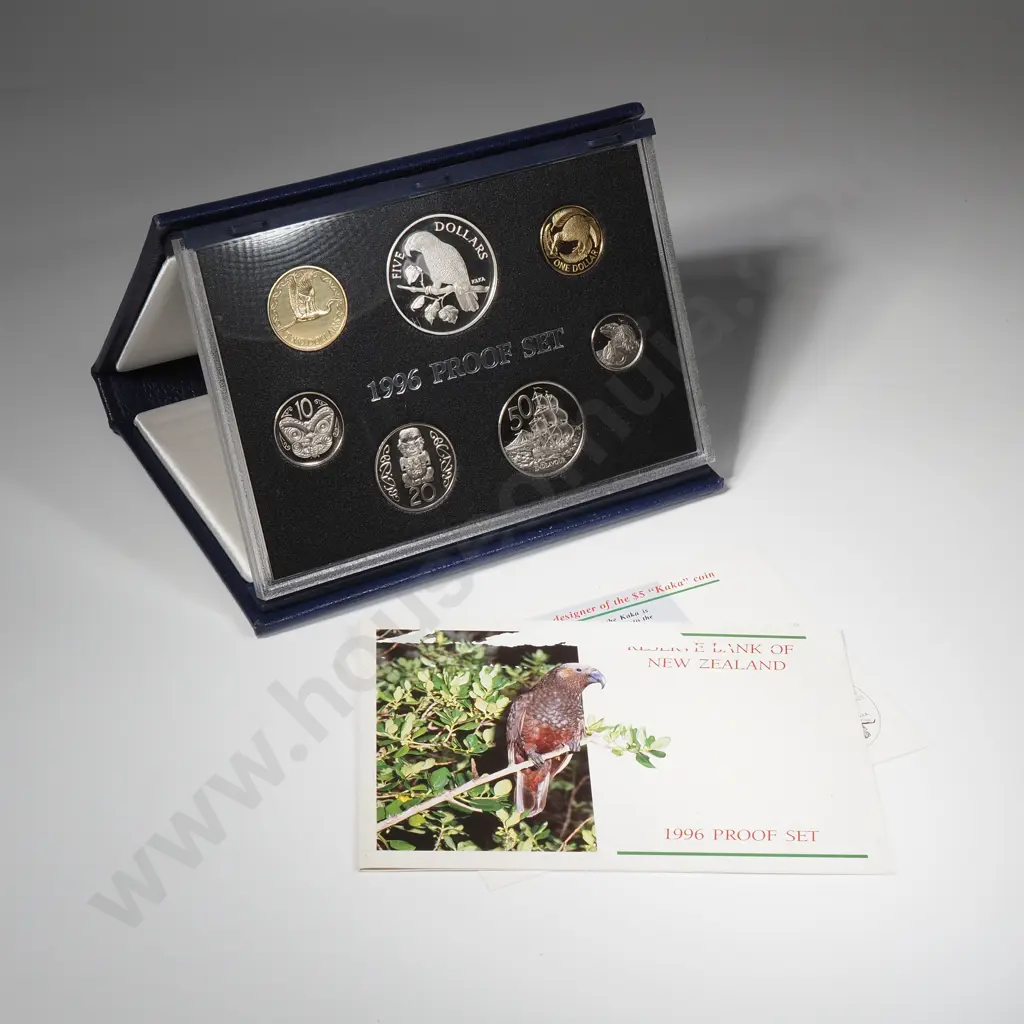 1996 New Zealand Proof Coin Set w Silver Five Dollar Coin Image 1++