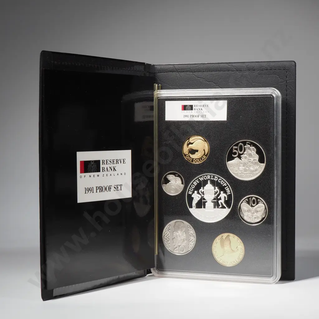 1991 New Zealand Proof Coin Set w Silver Five Dollar Coin Image 1++