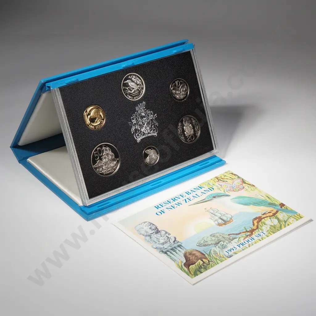 1993 New Zealand Proof Coin Set w Silver Two Dollar Coin Image 1++