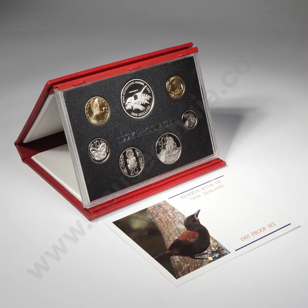 1997 New Zealand Proof Coin Set w Silver Five Dollar Coin Image 1++