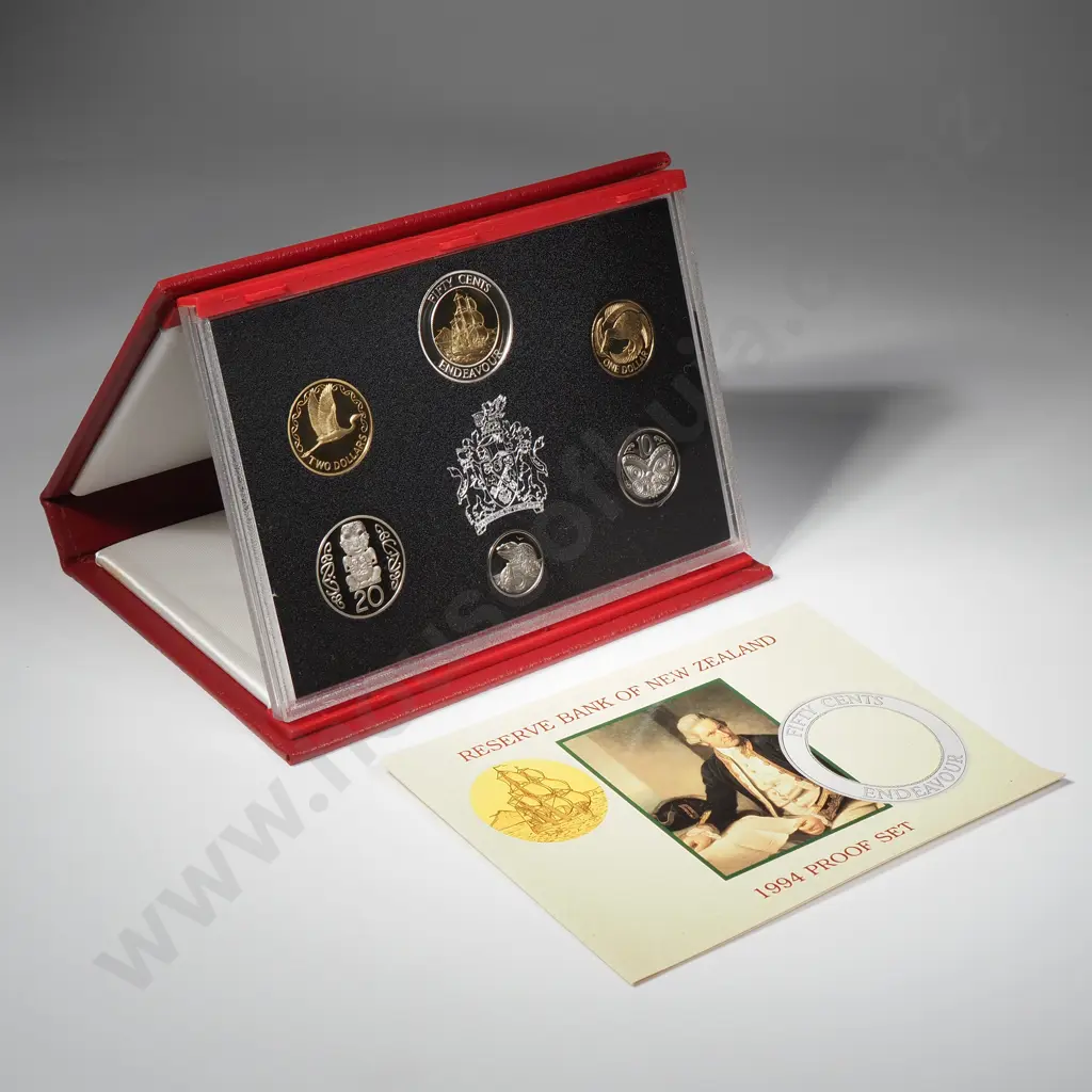 1994 New Zealand Proof Coin Set w Silver Bi Metal 50 Cent Coin Image 1++