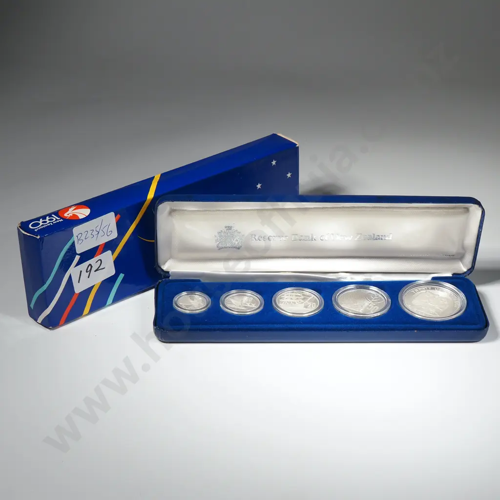 1990 New Zealand Five Coin Silver Proof Set - 60.89 Grams ASW Image 1++