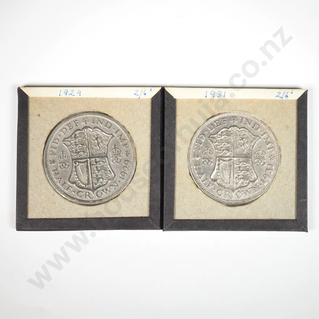 Carded 1929 & 1931 United Kingdom Half Crowns  Image 1++