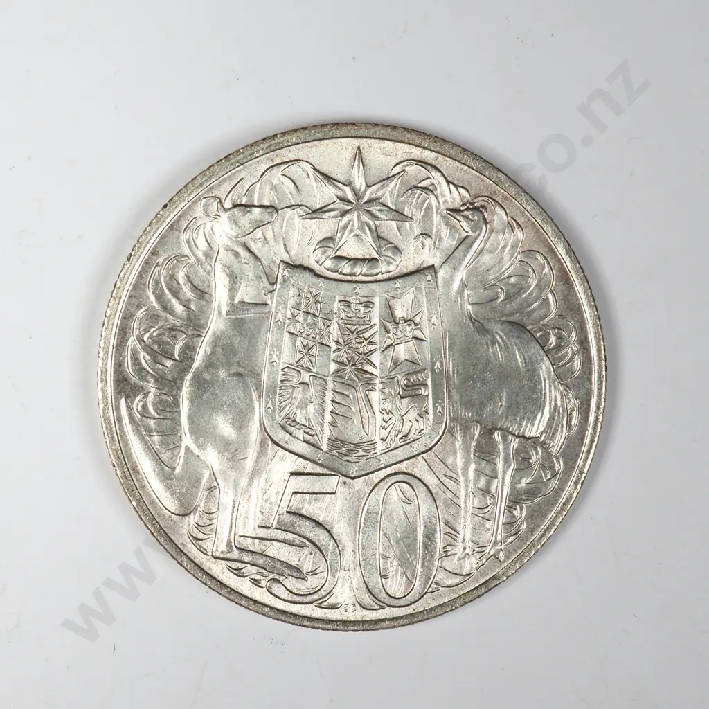 1966 Australia Fifty Cent Coin 80% Silver Coin - AUNC Image 1++