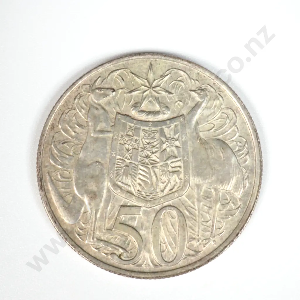 1966 Australia Fifty Cent Silver Coin Image 1++