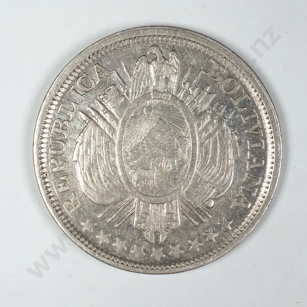 1892 Bolivia 50 Cent - 90% Silverr Image 1++