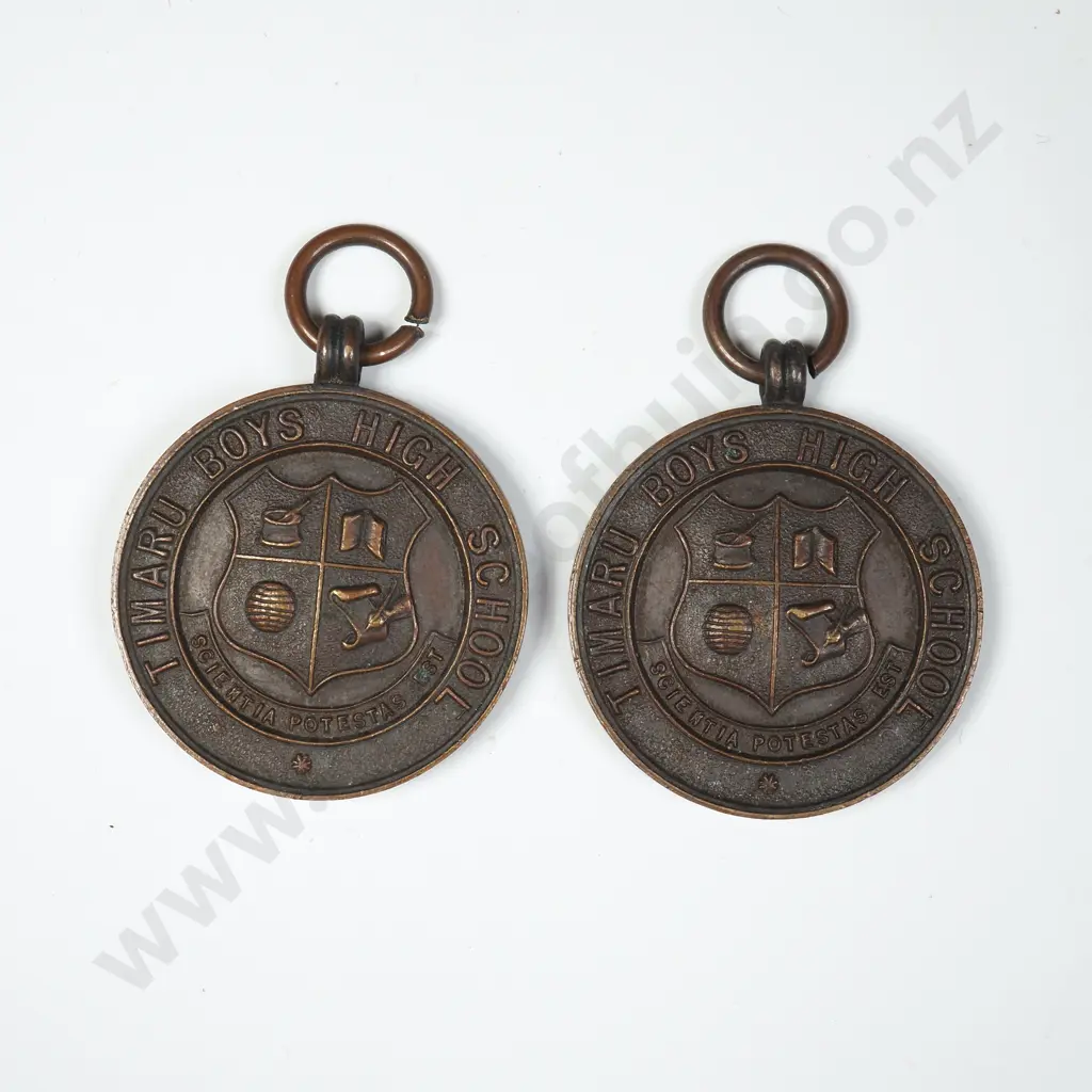 Two Antique Timaru High School Athletics Medals Image 1++