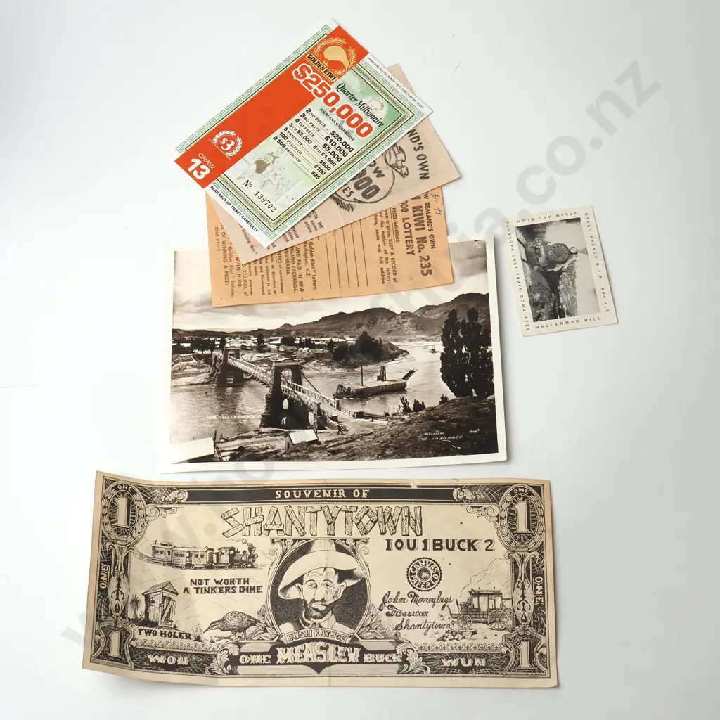 Antique NEw Zealand Photographs / Vintage Golden Kiwi Tickets & Joke Oversize Banknote  Image 1++
