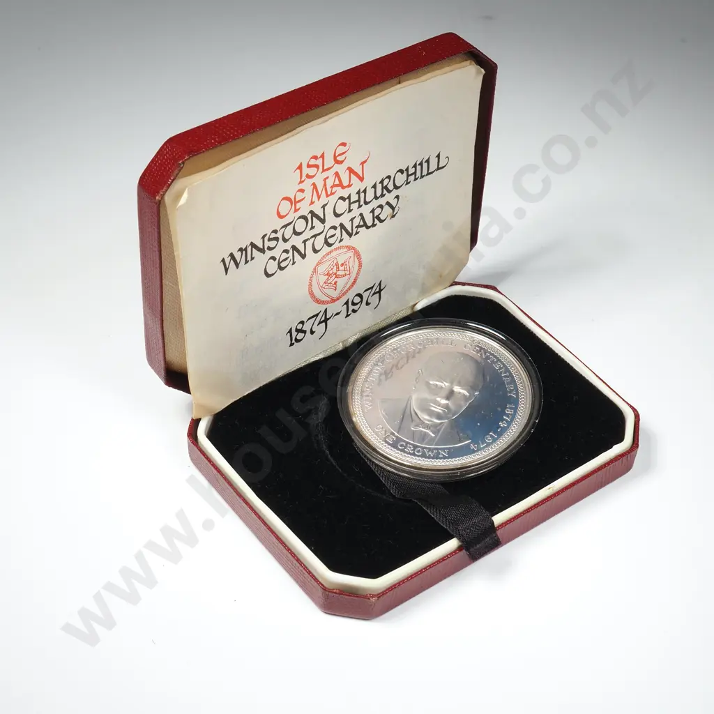 1974 Isle of Man Sterling Silver One Crown Churchill Coin Image 1++