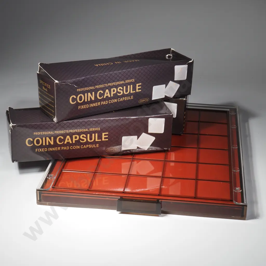 Three Boxes Of Coin Capsules &  A Coin Tray Image 1++