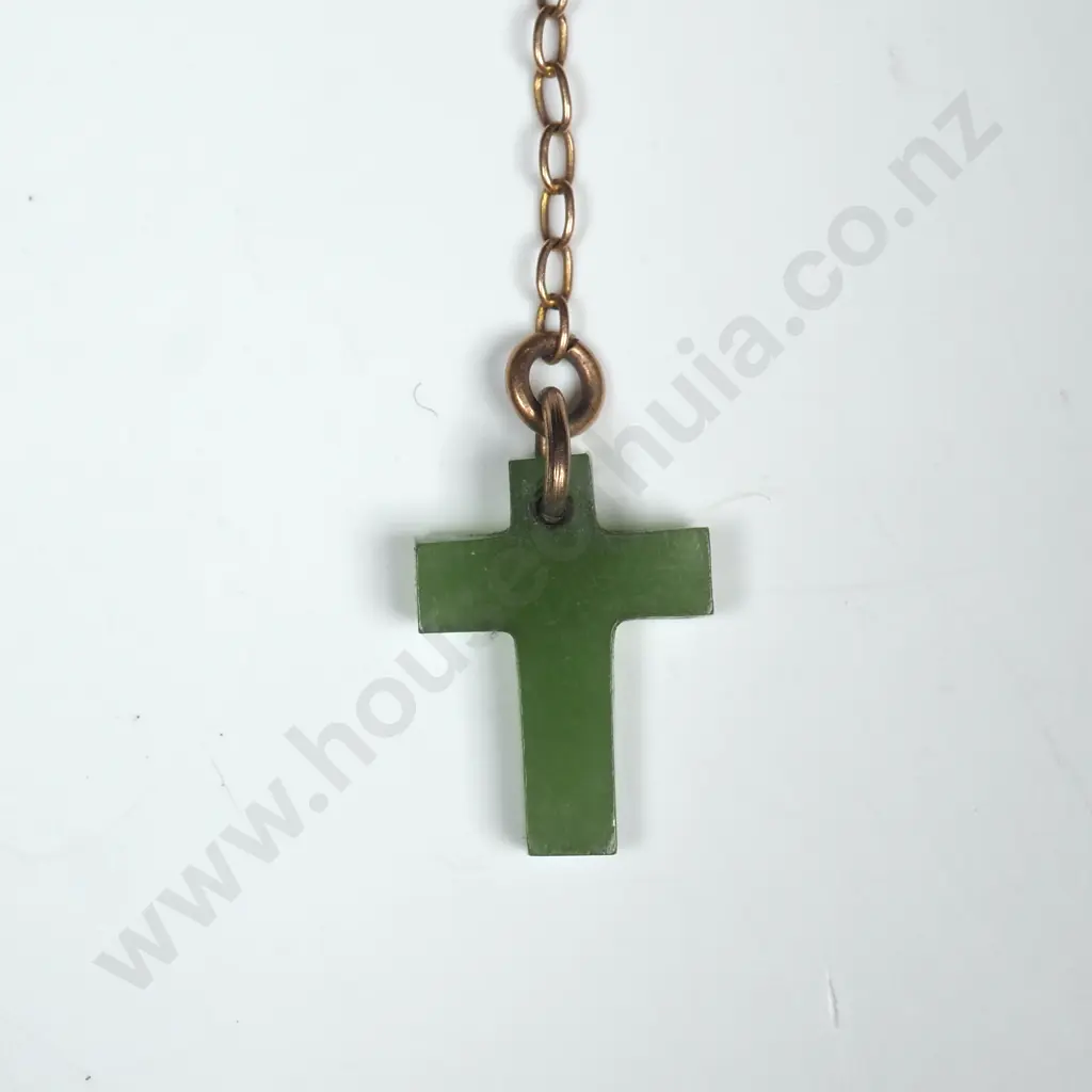 Stick Pin w Dangling Greenstone Cross Image 1++