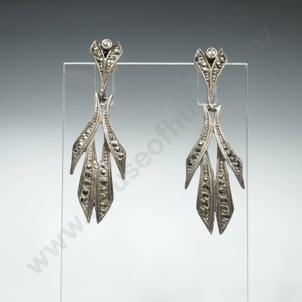 Sterling Silver Marcasite Earrings Image 1++