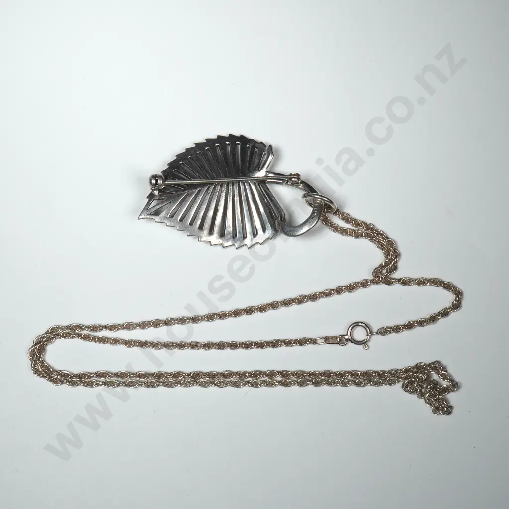 Sterling Silver Marcasite Leaf Pendant on Sterling Silver Chain Image 1++