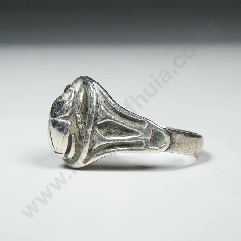 Sterling Silver Egyptian Scarab Beatle Ring Image 1++