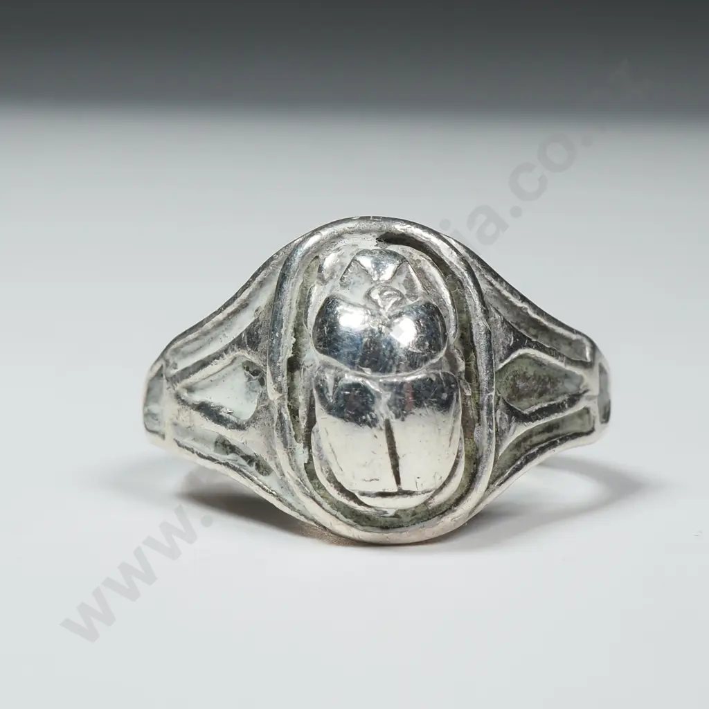 Sterling Silver Egyptian Scarab Beatle Ring Image 1++