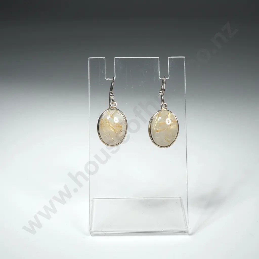 Pair of Sterling Silver Golden Rutile Quartz Earrings Image 1++