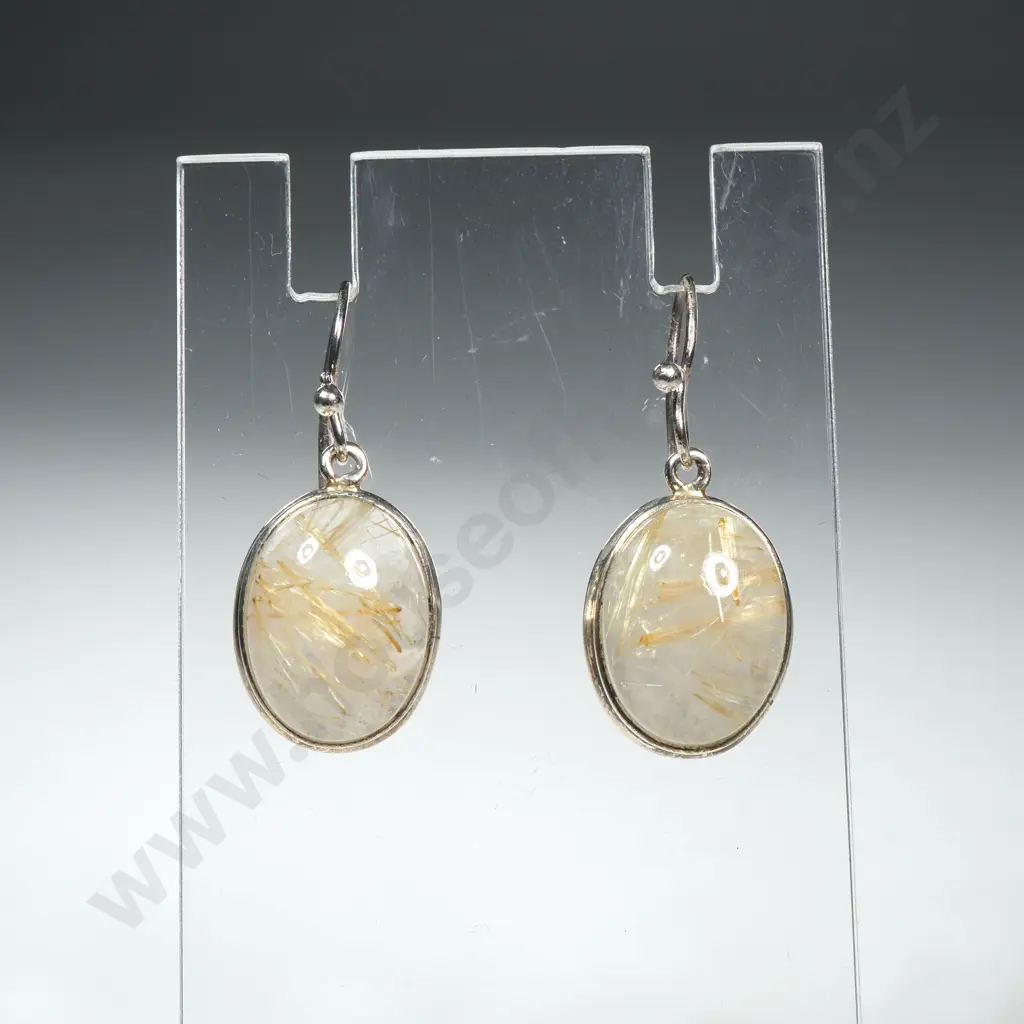 Pair of Sterling Silver Golden Rutile Quartz Earrings Image 1++