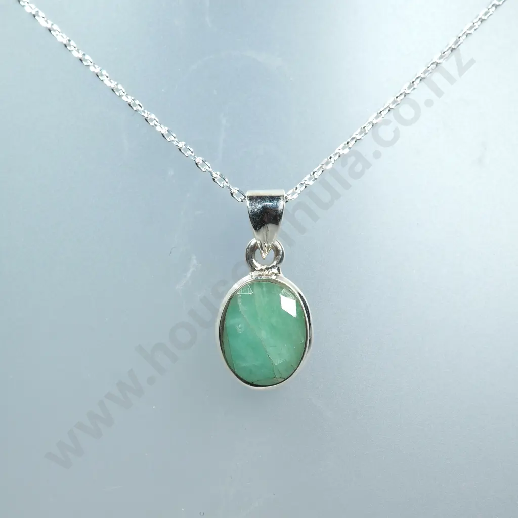 Sterling Silver Emerald Pendant W/ Sterling Silver Chain Image 1++
