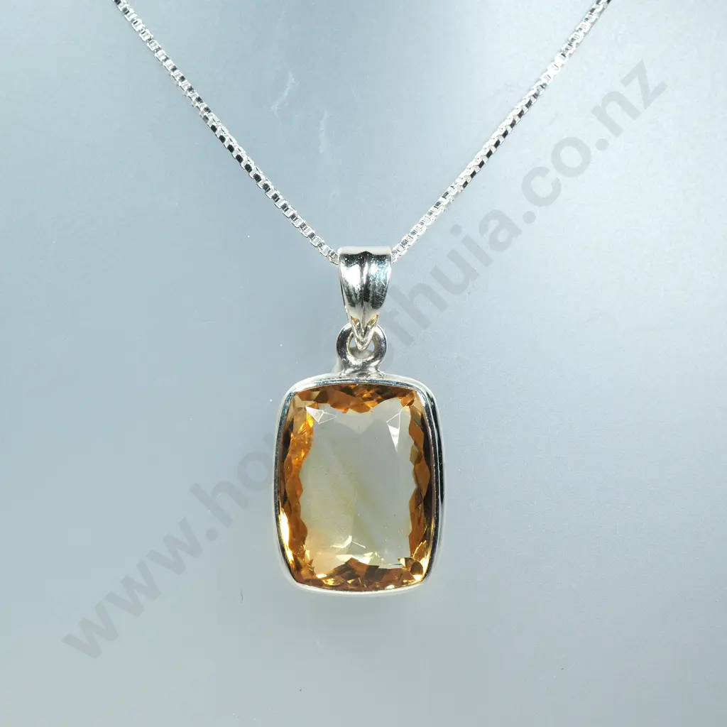 Sterling Silver Citrine Pendant W/ Sterling Silver Chain Image 1++