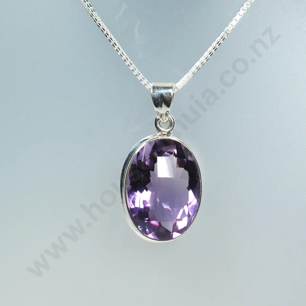 Sterling Silver Amethyst  Pendant W/ Sterling Silver Chain Image 1++