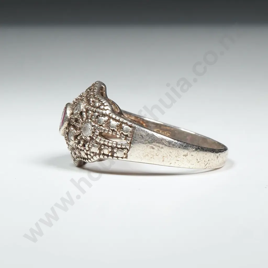 Sterling Silver Sparkly Pink Stone Ring Image 1++