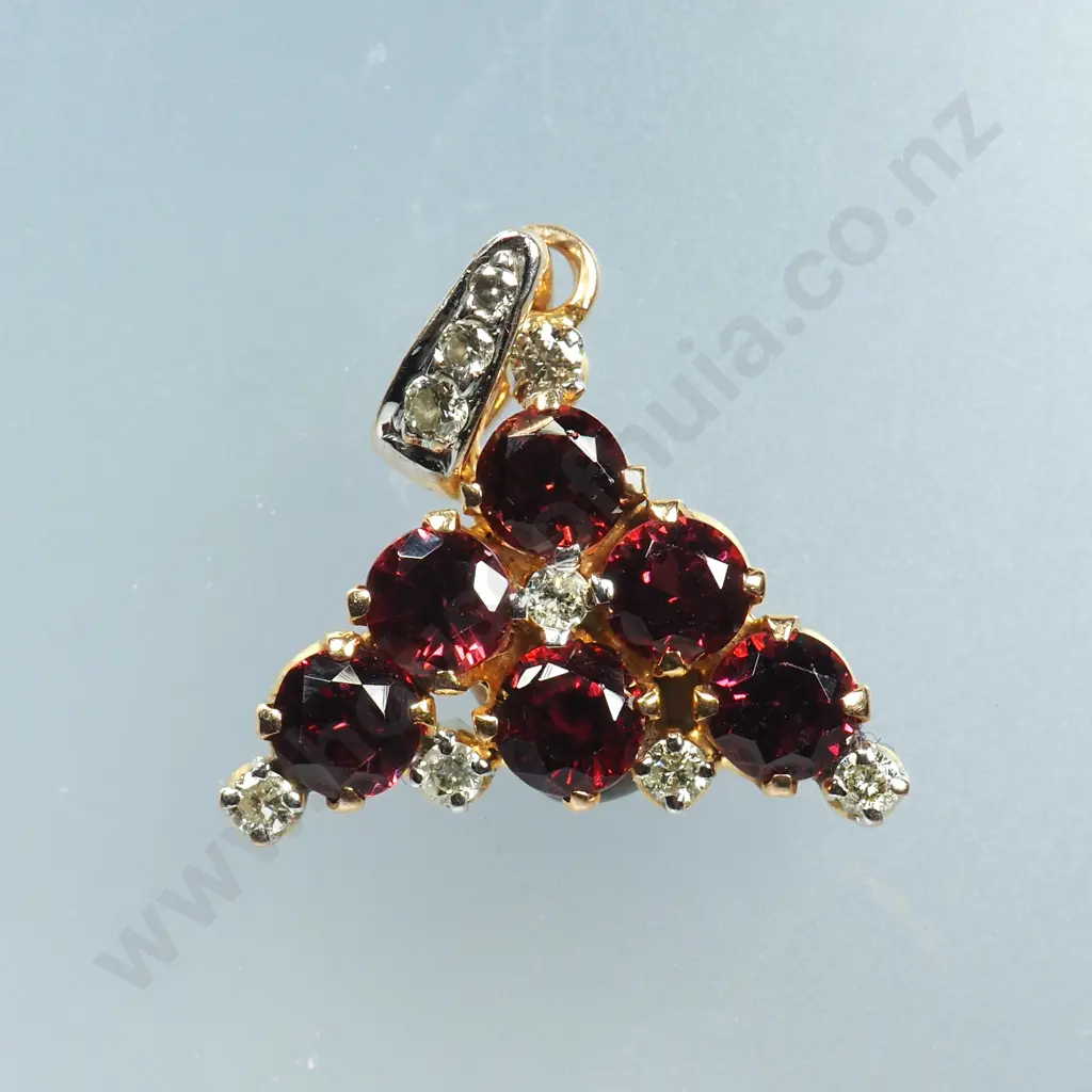 14ct Gold Diamond & Garnet Pendant Image 1++