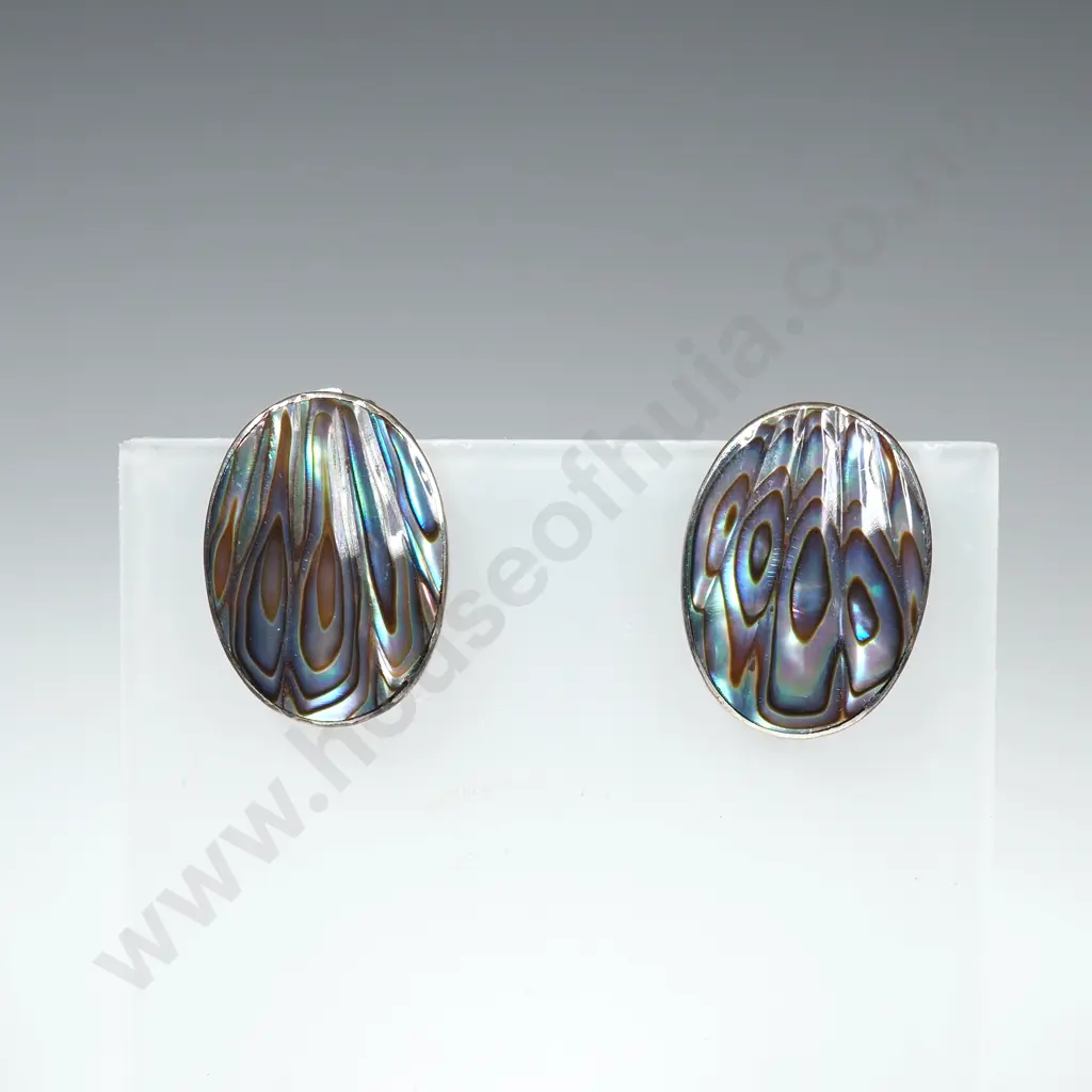 Vintage Sterling Silver And Paua Shell Clip On Earrings Image 1++