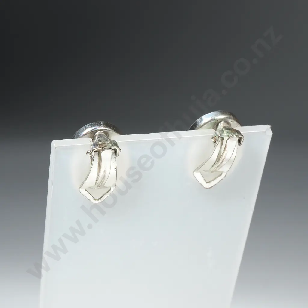 Vintage Sterling Silver And Paua Shell Clip On Earrings Image 1++