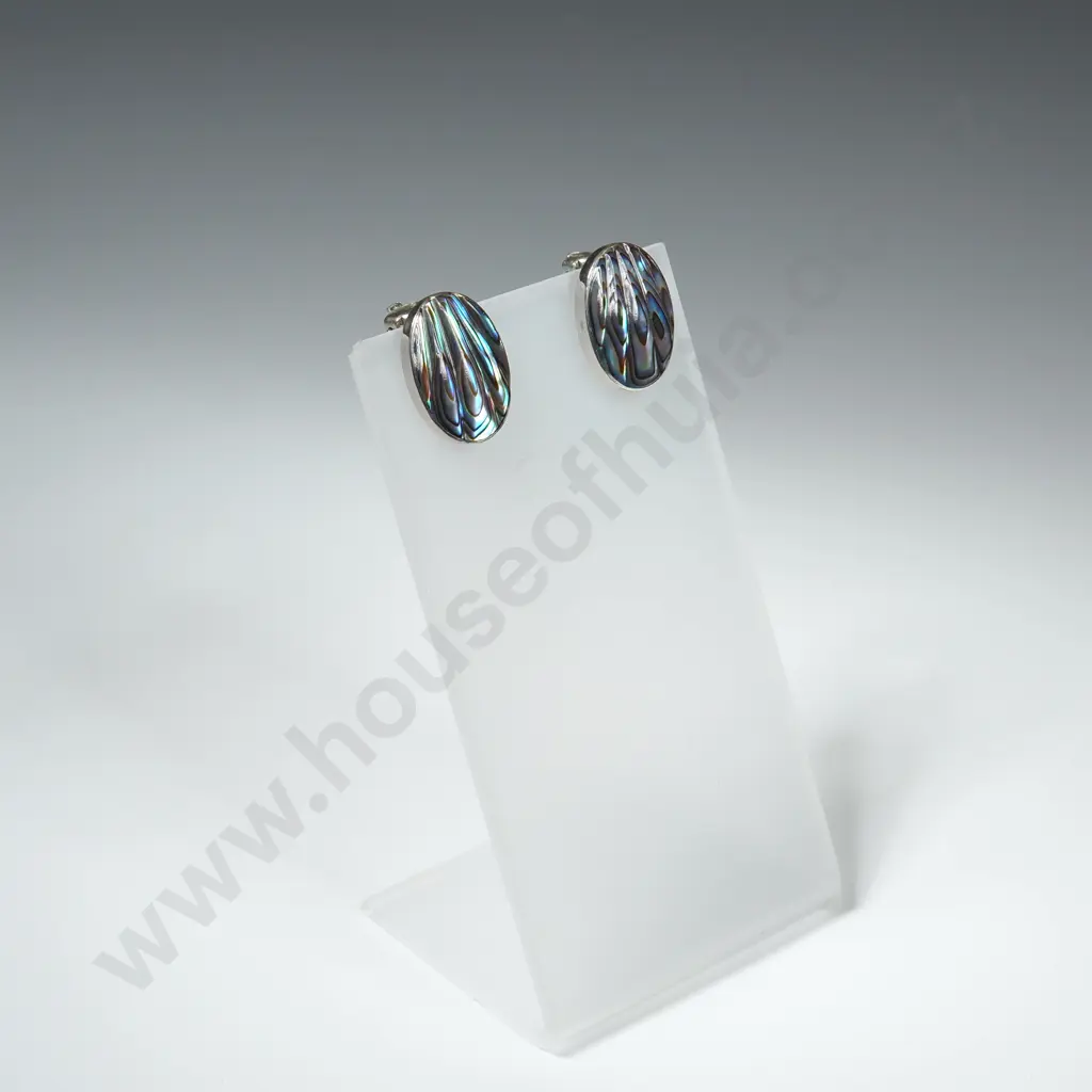 Vintage Sterling Silver And Paua Shell Clip On Earrings Image 1++
