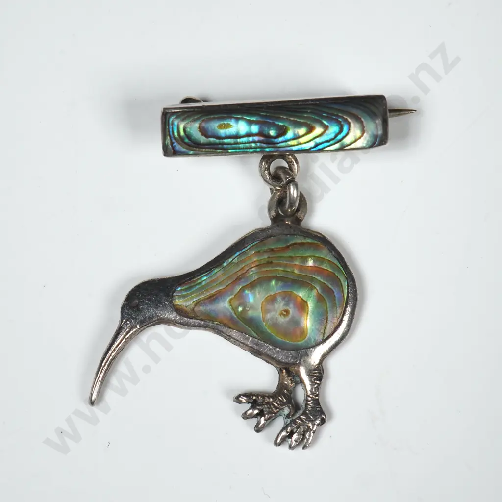 Vintage Sterling Silver And Paua Shell Kiwi Brooch Image 1++