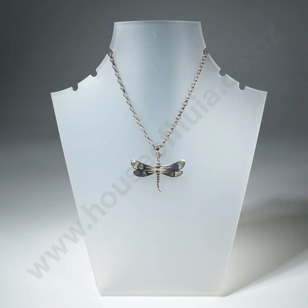 Modern Sterling Silver Paua Set Dragonfly Pendant With Sterling Silver Chain Image 1++