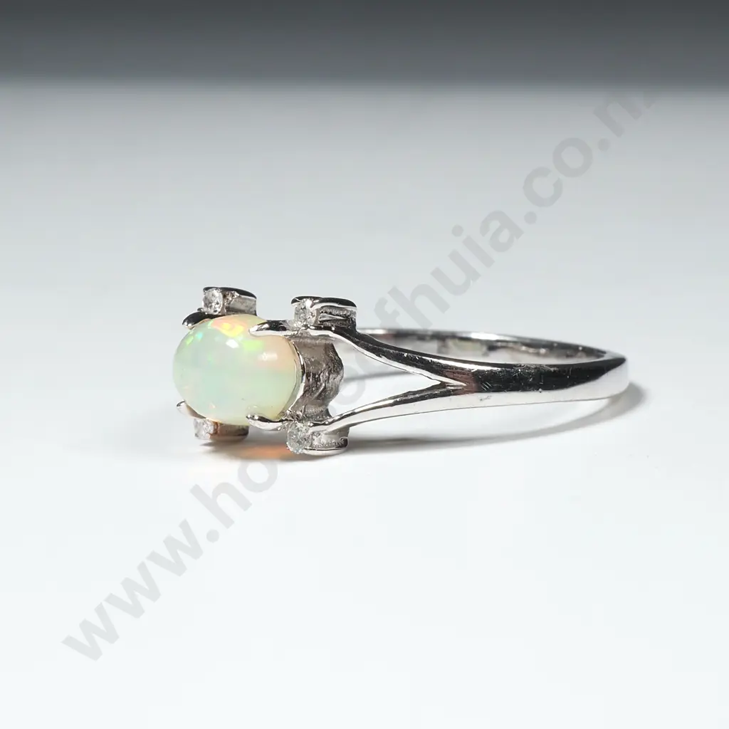 Sterling Silver Diamond & Opal Ring Image 1++