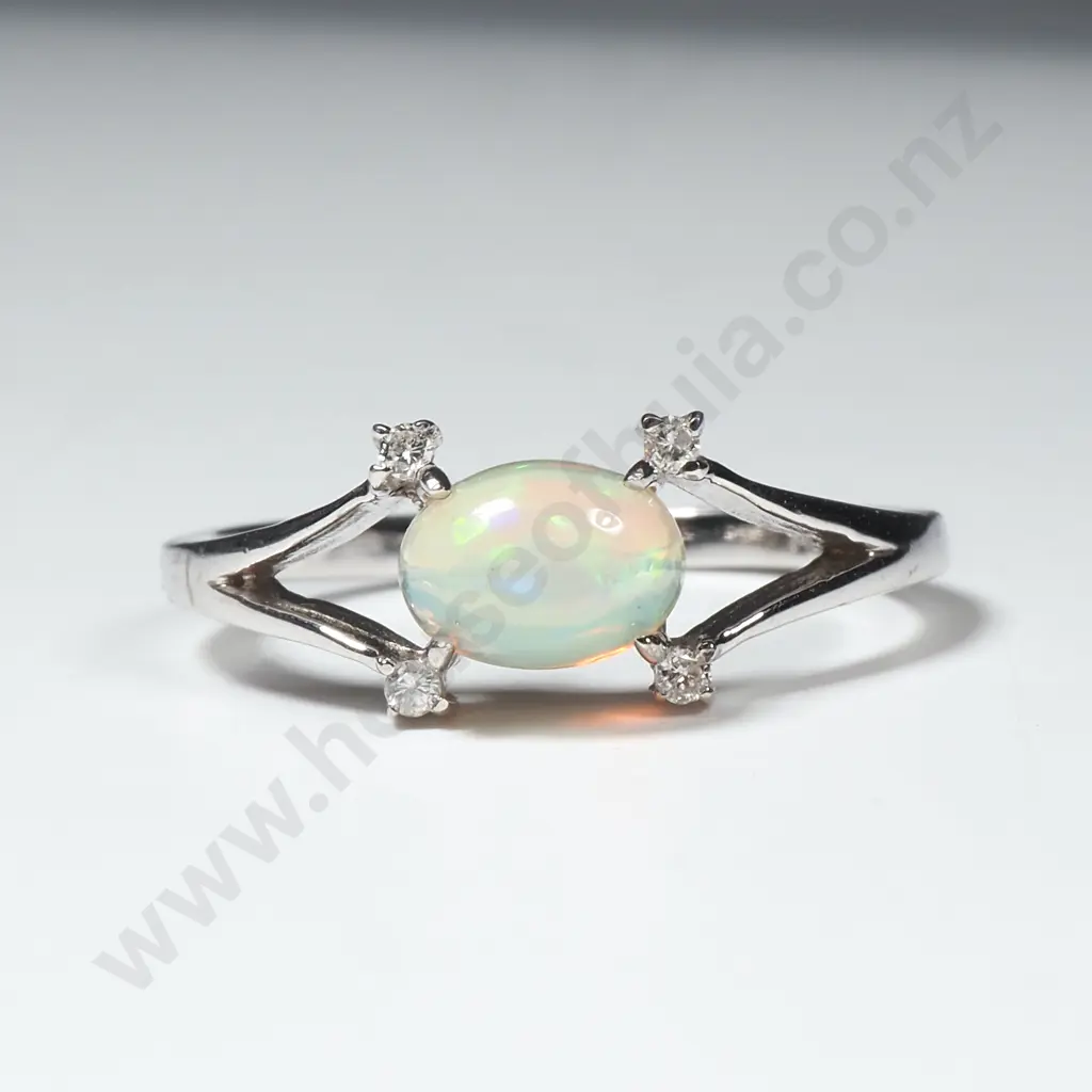 Sterling Silver Diamond & Opal Ring Image 1++