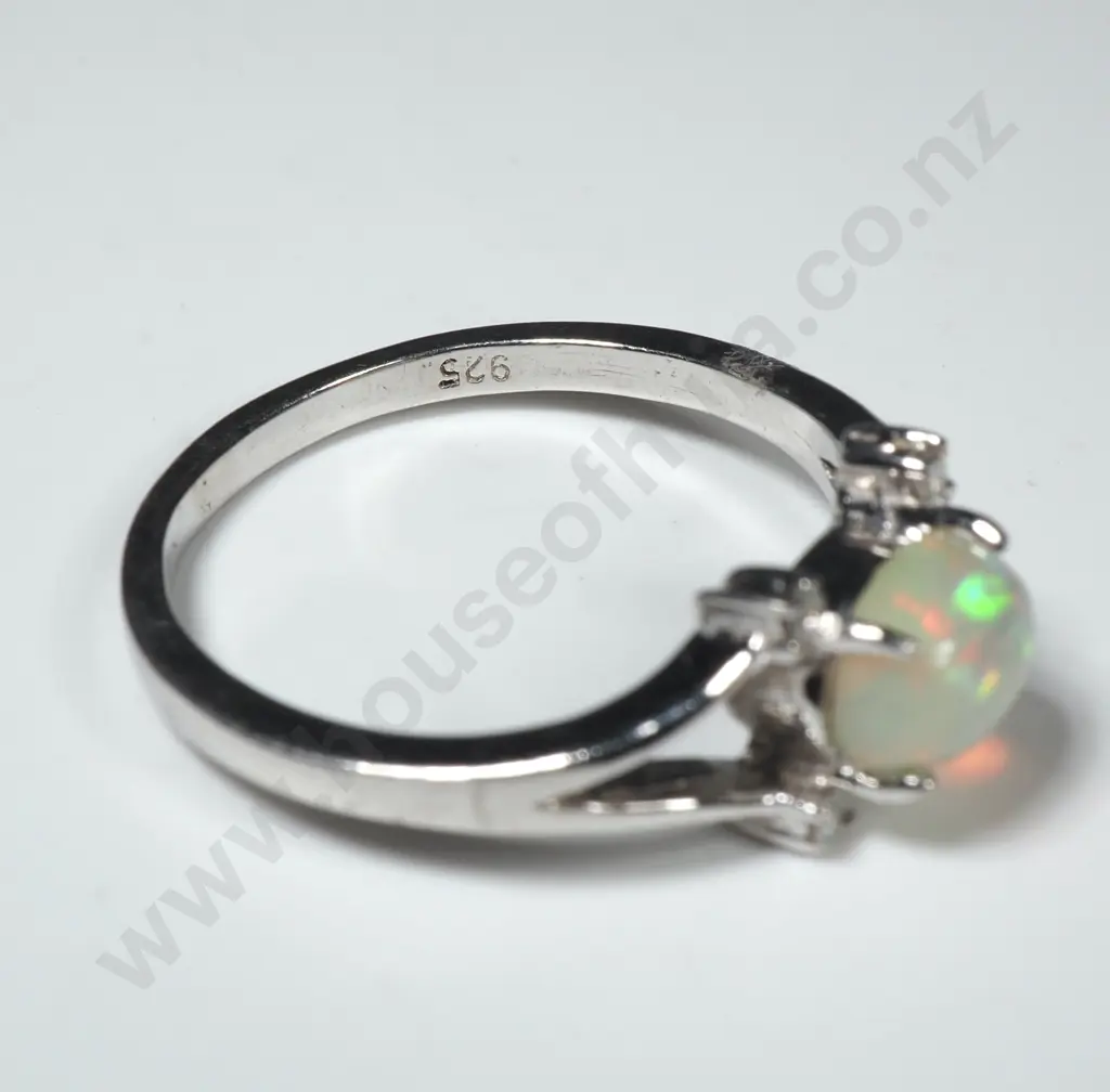 Sterling Silver Diamond & Opal Ring Image 1++