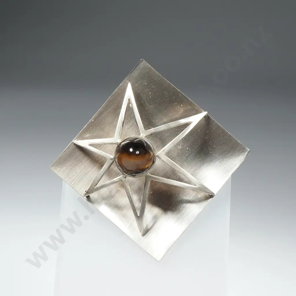 Modern European Silver And Tigers Eye Brooch. Please Reserve Accordingly Image 1++