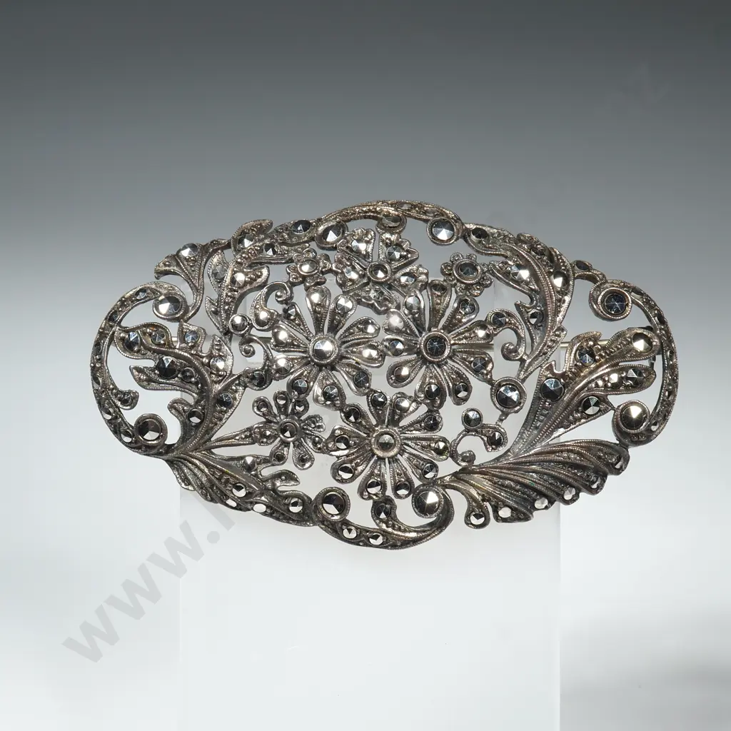 Huge Vintage Sterling Silver And Marcasite Brooch Image 1++