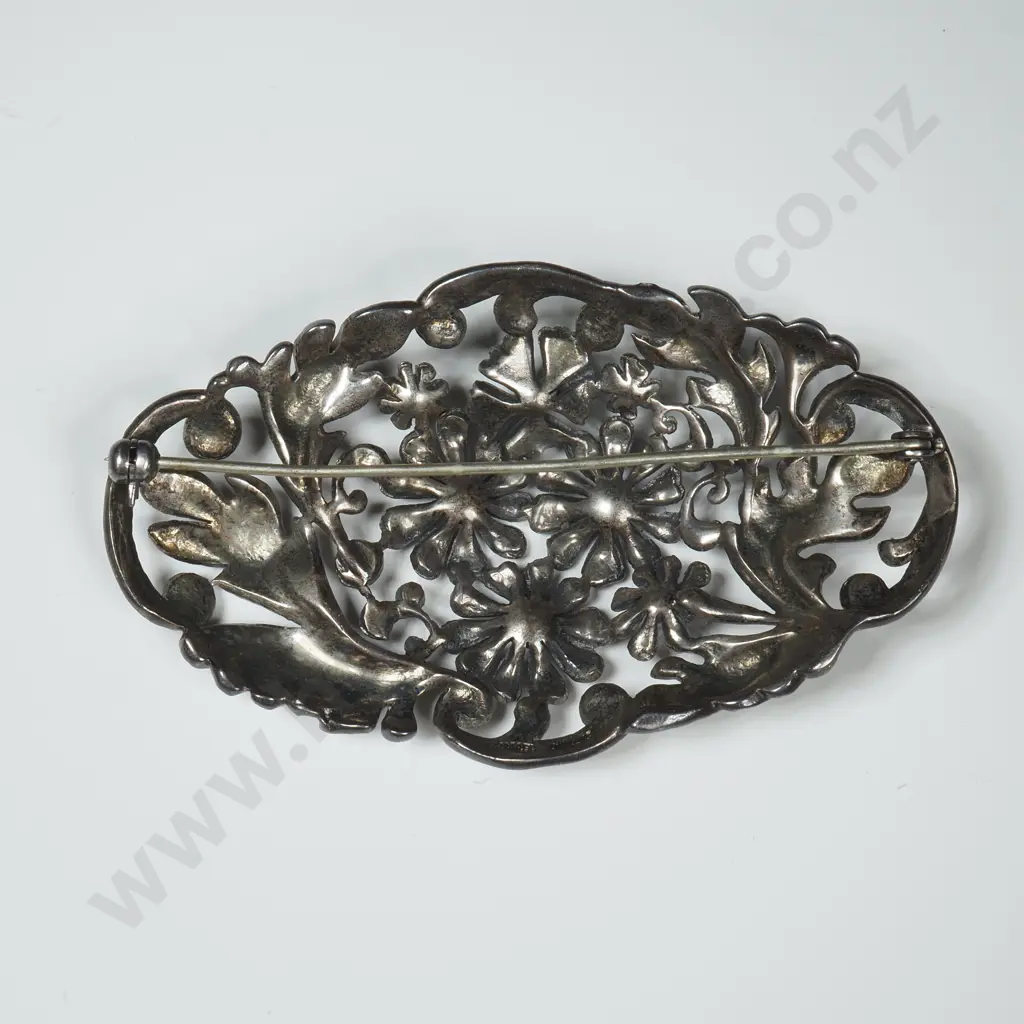 Huge Vintage Sterling Silver And Marcasite Brooch Image 1++