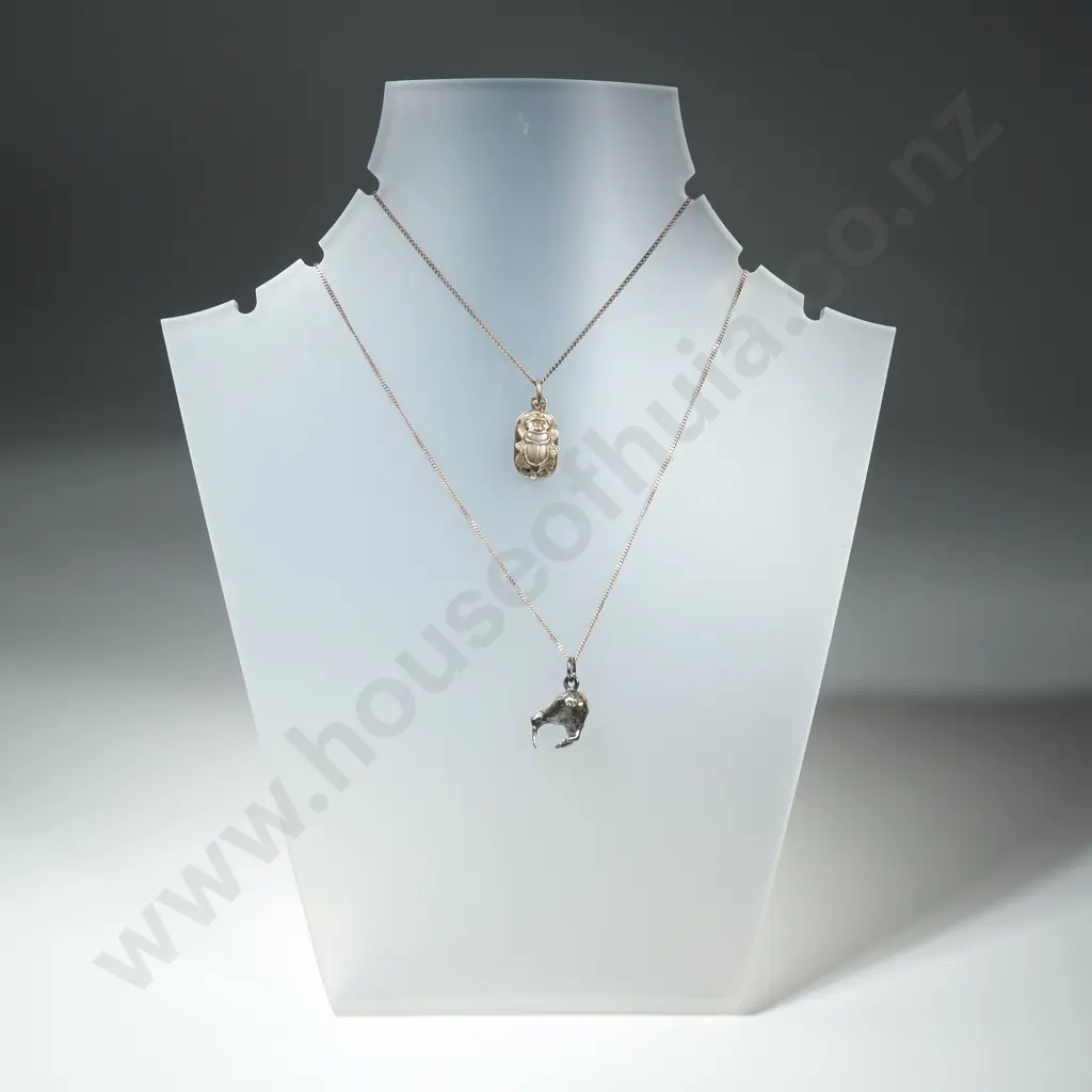 Two Sterling Silver Pendants- Kiwi  & A Scarab Beetle on Chain  Image 1++