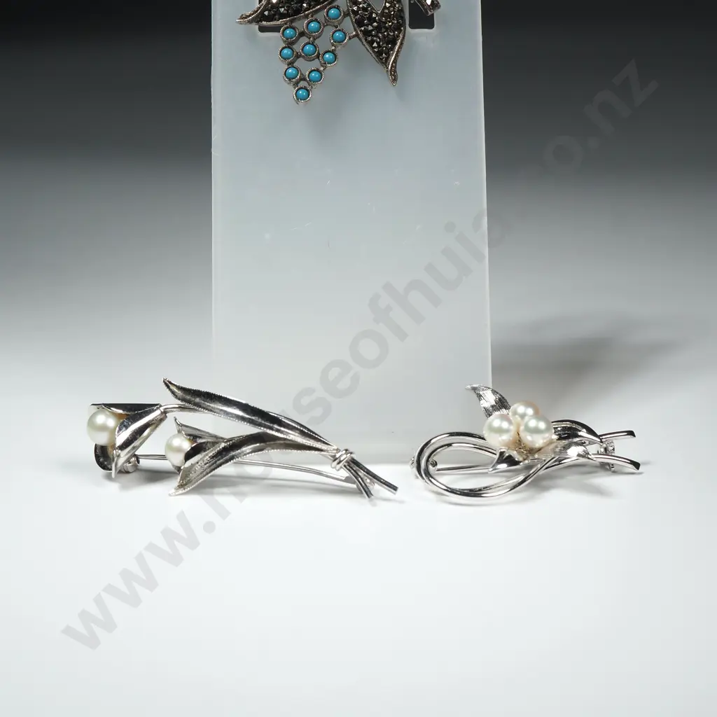 Two  Sterling Silver Brooches & A Marcasite & Turquoise Sterling Silver Brooch  Image 1++