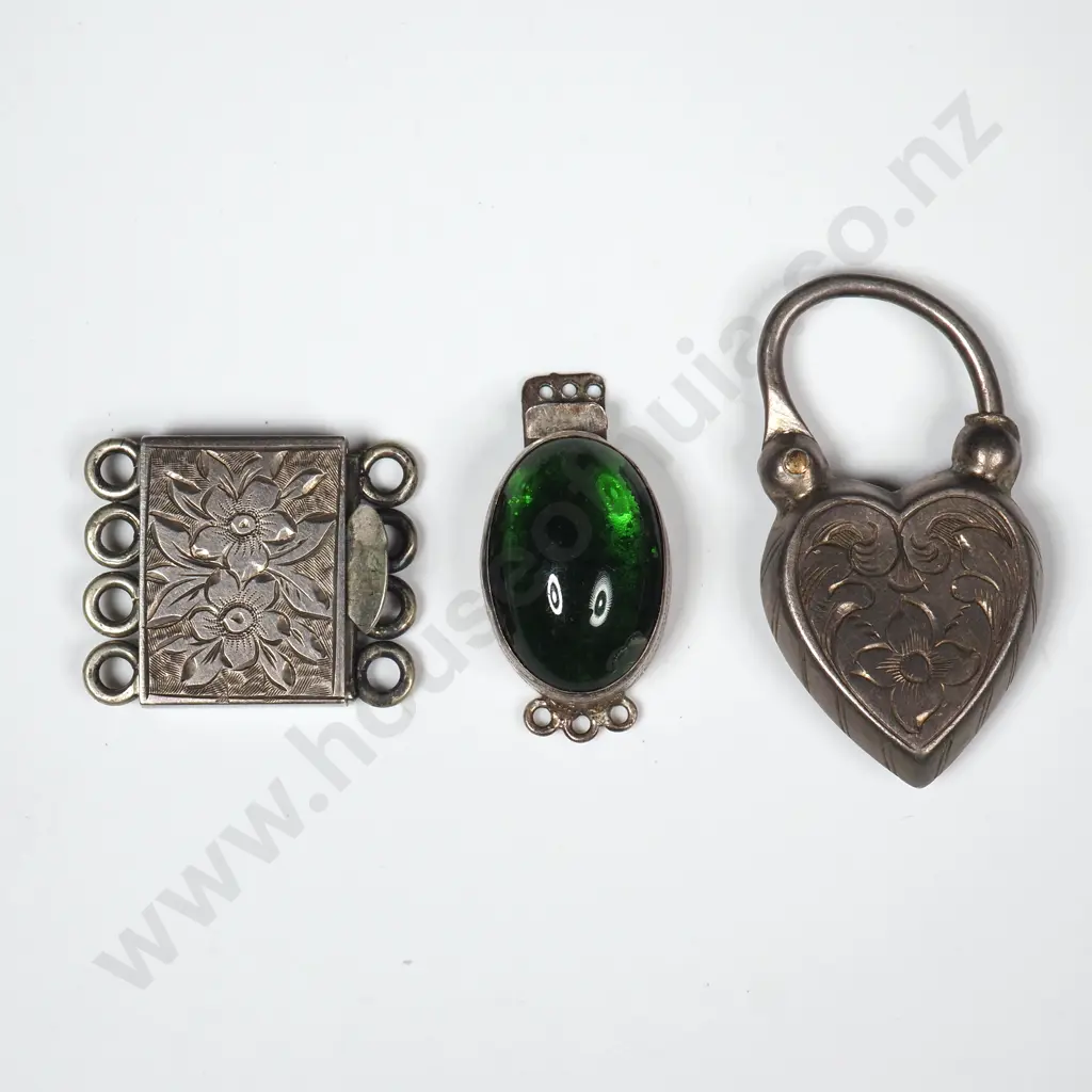 Three Antique Ornate Sterling Silver Clasps Image 1++