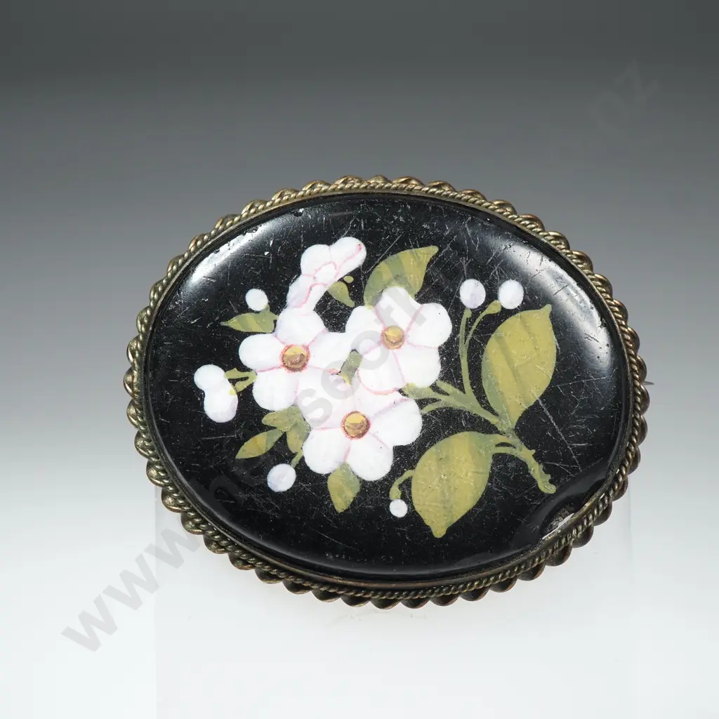 Antique Painted Flower Brooch Image 1++