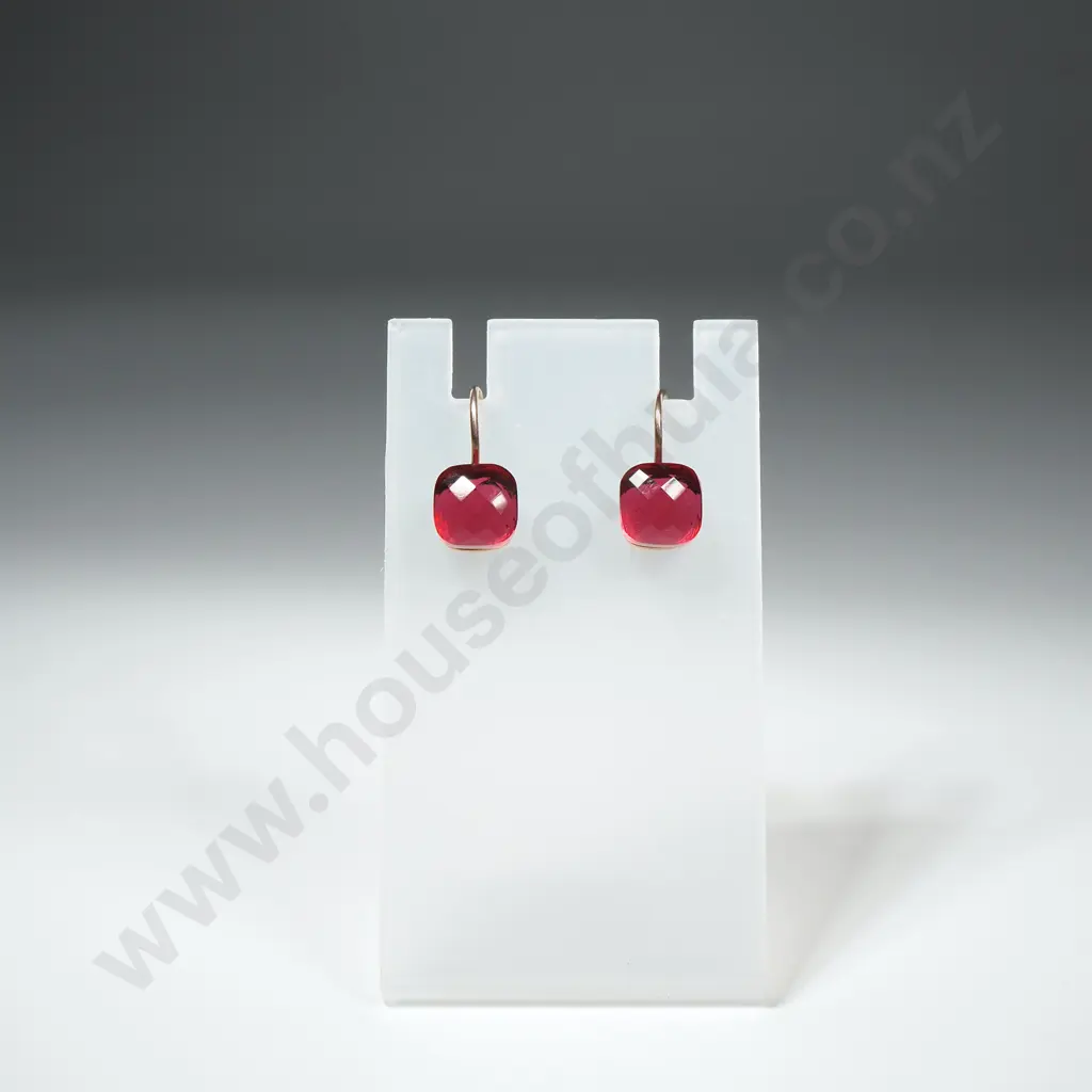 9ct Gold & Red Stone Earrings Image 1++