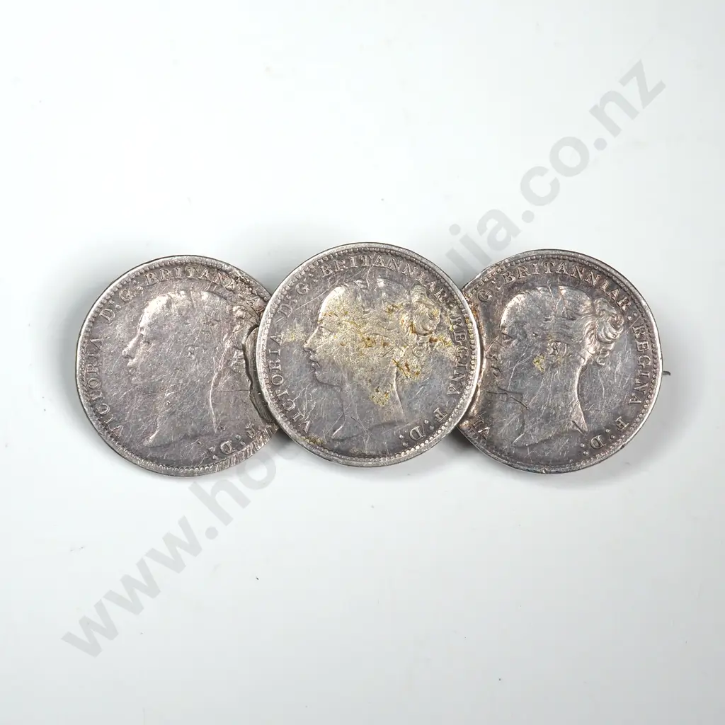Antique United Kingdom Threepence Sterling Silver Coin Brooch Image 1++