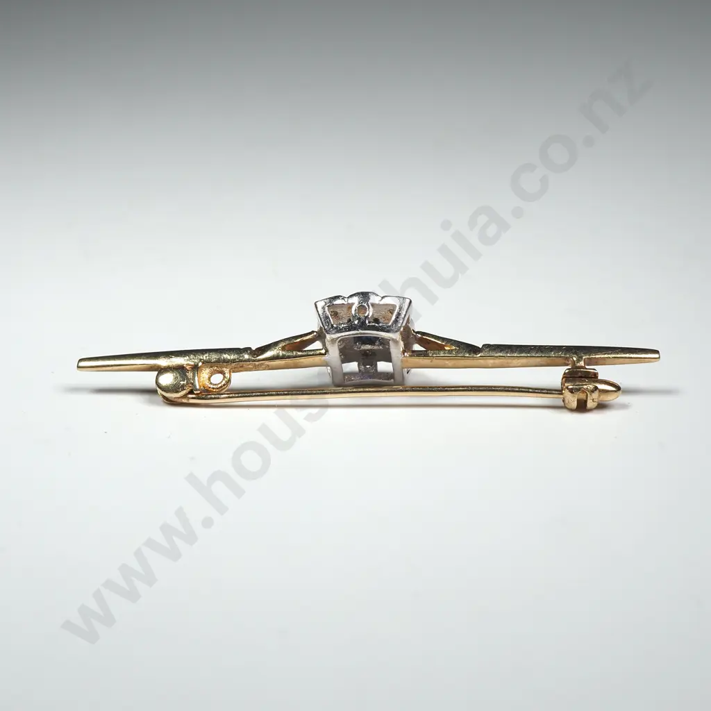 9ct Gold Blue & White Stone Brooch Image 1++