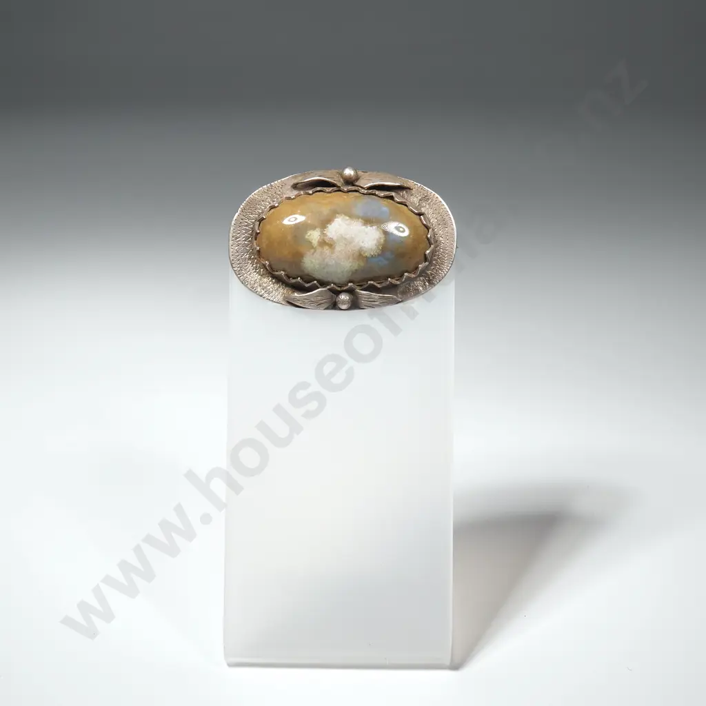 Vintage Sterling Silver And Agate Brooch Image 1++