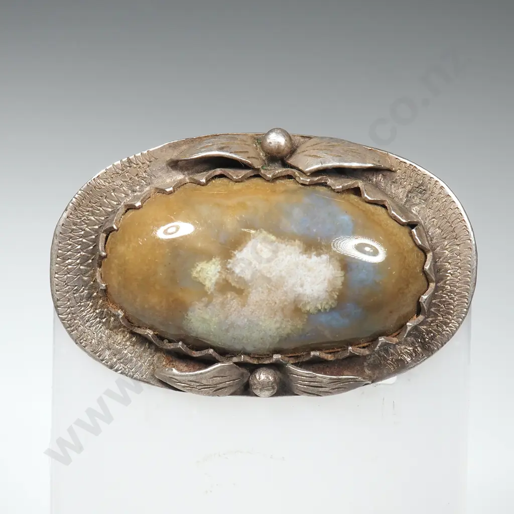 Vintage Sterling Silver And Agate Brooch Image 1++